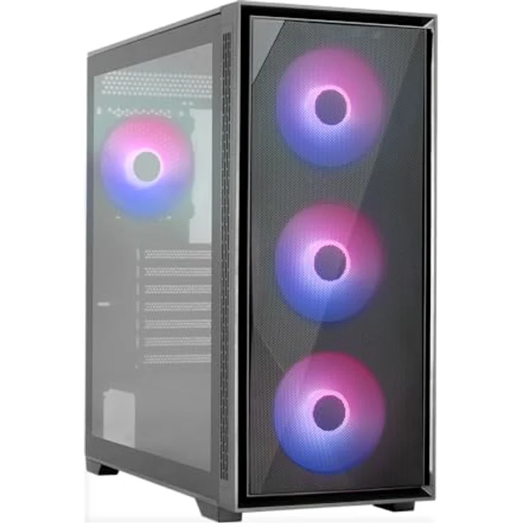 AeroCool Geoflow V2, PC Gehäuse für ATX, Micro-ATX und Mini-ITX, schwarze Farbgebung, optimierte Luftzirkulation – Bild 1