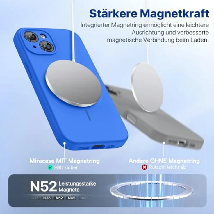miracase iPhone 15 Hülle mit MagSafe, stoßfest, kratzfestes Mikrofaser-Innenfutter, Flüssigsilikon, Mittelmeerblau – Bild 4