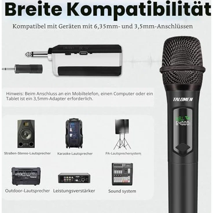 talomen Professionelles kabelloses Mikrofon K60-1, 2,4 GHz, dynamisch, wiederaufladbar, 160 ft Reichweite, für Karaoke, Partys, DJ und Kirchen – Bild 5