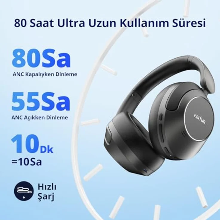 Earfun Wave Pro HP200B Black Drahtlose On-Ear-Kopfhörer mit Hi-Res Audio-Zertifizierung, Aktiver Geräuschunterdrückung und Bis zu 80 Stunden Akkulaufzeit – Bild 7