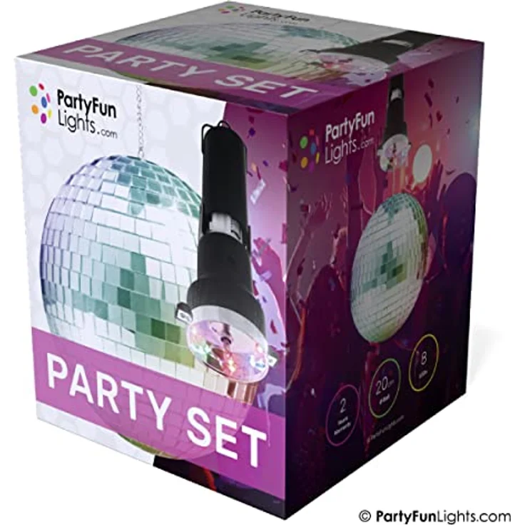 PartyFunLights 20cm Spiegelkugel, 8 Lichtpunkte für Disco und Party, hängender Ring, reflektierende Heimdekoration – Bild 3