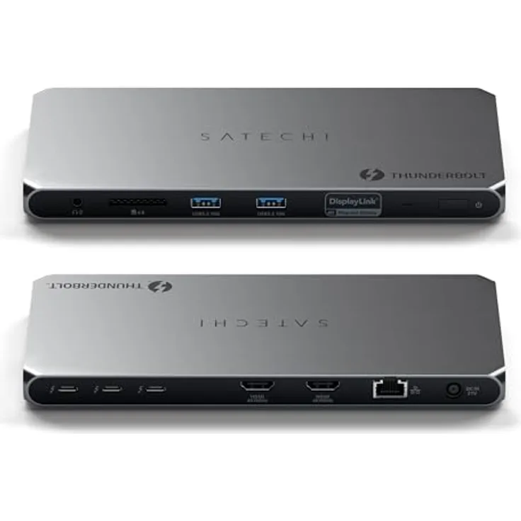 SATECHI Thunderbolt 4 Dock mit 96W Laden, Dual-Monitor HDMI 4K/60Hz, 40Gbps Datenübertragung, 2 USB 3.2, Ethernet - Silber