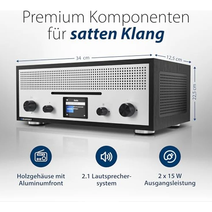 BLAUPUNKT Nostalgieradio Milano RXD 1900 DAB+ mit AUX IN und Bluetooth - 2X 15 Watt RMS Radio mit LC-Farbdisplay, Radio mit Wecker, Stereo Radio, Schwarz – Bild 3