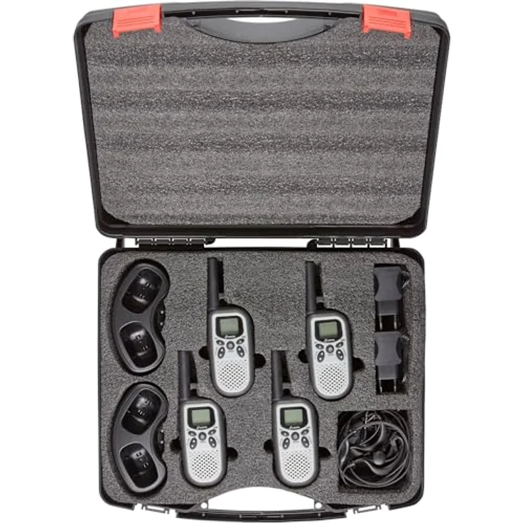 stabo freecomm 400 II 4er Funkkoffer, wasserfest mit 10 km Reichweite, 16 Kanälen, Li-Ion Akkus, schwarz/grau – Bild 2