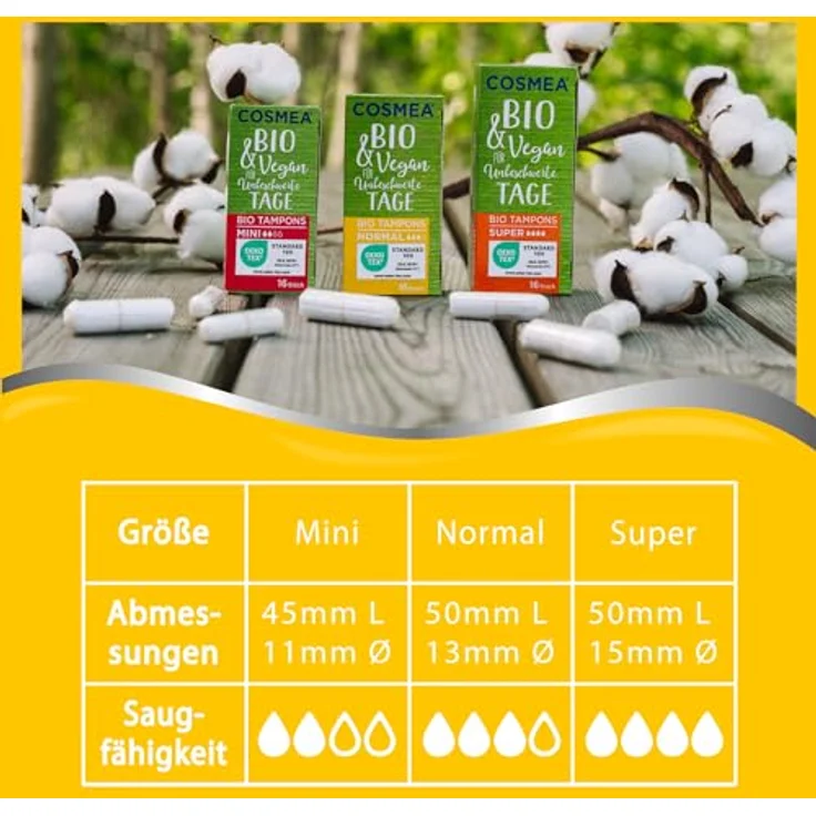 COSMEA Bio Tampons aus 100% Bio Baumwolle, Vorteilspack 4er Pack, sichere Damenhygiene im Einklang mit der Natur (Normal) - Preisvergleich – Bild 5