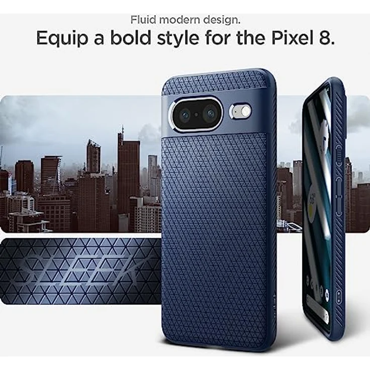 Spigen Liquid Air Hülle Kompatibel mit Google Pixel 8 - Navy Blue, Gemustertes TPU mit Eckschutz und Spider Web - Handyhülle – Bild 3
