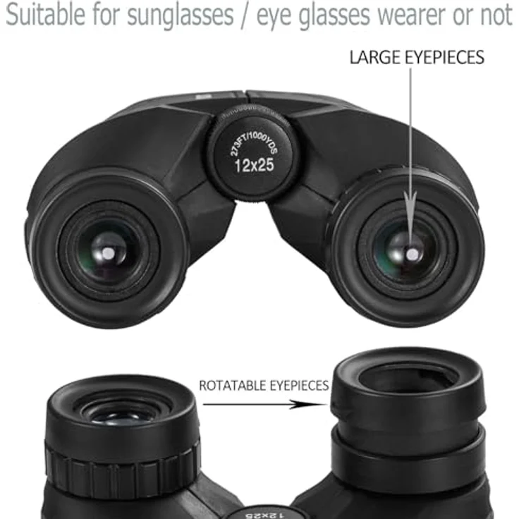 Occer Kompaktes Fernglas 12x25, Faltbares Design mit Nachtvision, Großes Okular, Einfacher Fokus für Vogelbeobachtung, Konzerte, Wandern, Reisen und Jagd, Wasserdicht – Bild 3