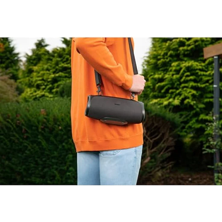 MEDION P61746 tragbarer Bluetooth Lautsprecher (Akku, Bass Boost, RGB Lichteffekte, IPX7 Wasserschutz & robust, integrierte Powerbank, 2X 15 W RMS) Anthrazit – Bild 4