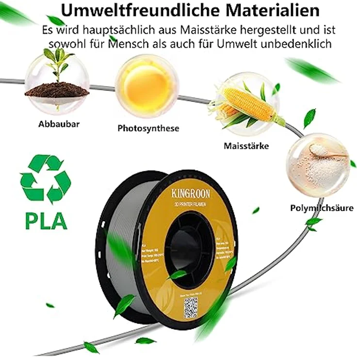 Kingroon PLA Filament 1.75mm, Maßgenauigkeit +/- 0.03mm, 1KG Spule, Grau, für FDM 3D Drucker – Bild 2