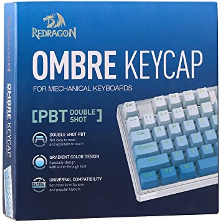 Redragon A134 Tastenkappen Set, Ombré-Blau, 104 Tasten, Doubleshot PBT, OEM/Cherry-Profil, ANSI-Layout, kompatibel mit Redragon mechanischen Tastaturen
