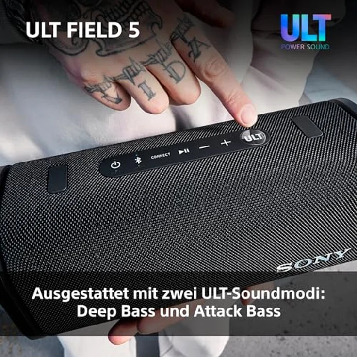 Sony ULT Field 5, tragbarer Bluetooth-Lautsprecher, 25-Stunden-Akku, IP67 wasserdicht, 360° Lichter, abnehmbarer Schulterriemen - Off-White – Bild 4