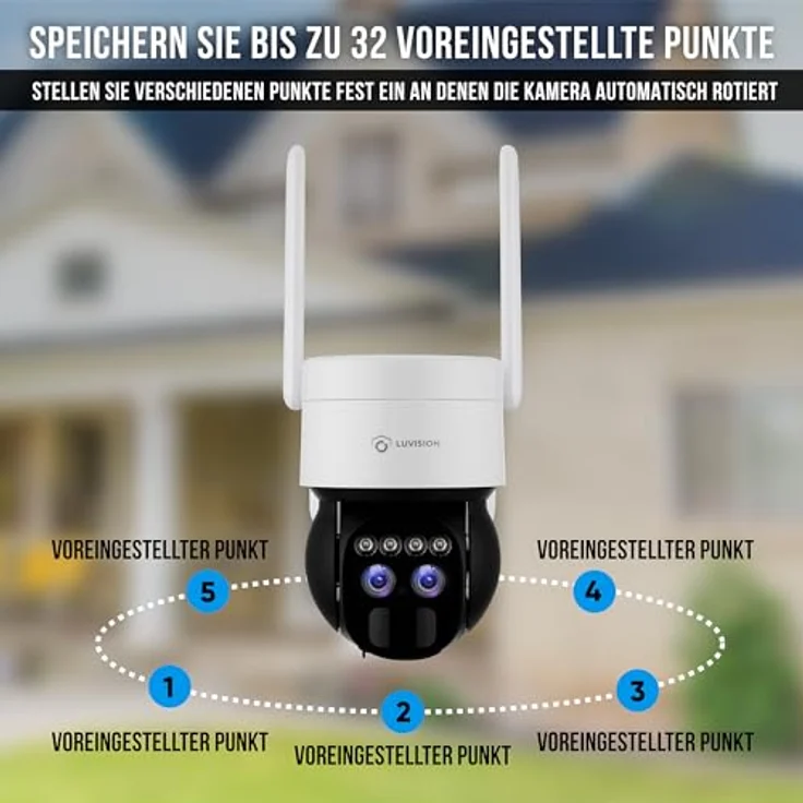 LUVISION 4G LTE Überwachungskamera Akku Solar SIM Karte, 2MP HD Kamera Überwachung mit 2 Objektiven Solarpanel, Farbige Nachtsicht, Bewegungserkennung, 2-Wege-Audio, 12 x optischer Zoom, Sirene – Bild 4