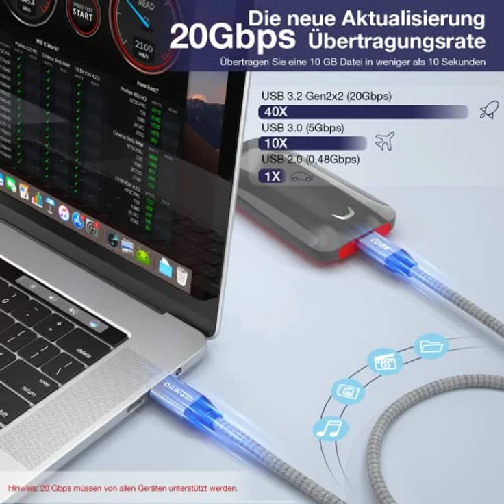 ULT-WIIQ USB C Kabel 30cm, Type-C 3.2 Gen2x2, 20Gbps Datenübertragung, 240W PD 3.1 EPR Schnellladung, 4K@144Hz Monitor Kabel für Laptop, iPhone 15, Steam Deck – Bild 2