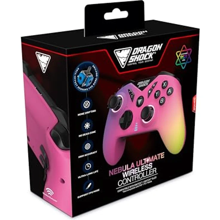 DragonShock NEBULA PRO Wireless Controller kompatibel mit Nintendo Switch/Switch OLED und PC/Mobilgerät | Candy, Hall-Effekt-Sensoren, Bluetooth, RGB-LEDs, Doppelmotoren, programmierbare Zurück-Tasten, Turbo-Funktion, Gyro, 550 mAh Batterie, Typ-C-Ladekabel, 2 m – Bild 2