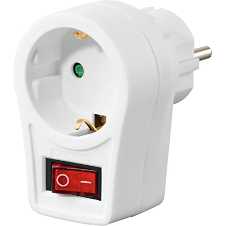 Steckdosenadapter, Schutzkontakt-Steckdose, Schalter, Weiß – Bild 1