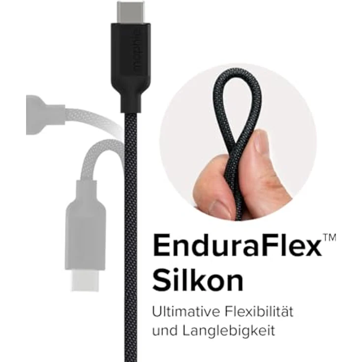 Zagg Mophie USB-C Kabel (2 m, USB 2.0), geflochtenes Daten- und Ladekabel in Weiß – Bild 3