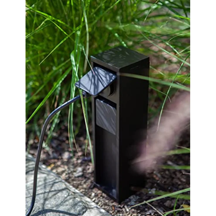 Stromverteiler Mains,Außensteckdose in Mattschwarz,2-Fach Steckdose Aussenbereich,eckige Steckdosensäule,max.Leistung 3500 Watt,IP54 wetterfest,Mehfrachsteckdose,Steckdosenverteiler,Gartensteckdose – Bild 5