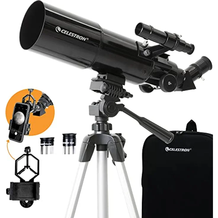 Celestron - 80 mm Reisefernrohr – Tragbares Refraktor-Teleskop – Voll beschichtete Glasoptik – Ideales Teleskop für Anfänger – Bonus Astronomie-Software-Paket – Digiscoping-Smartphone-Adapter – Bild 1
