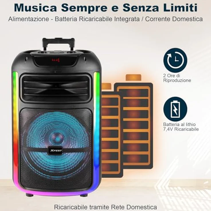 Trevi XFest XF 1400 KB, tragbarer 100 W Wireless Speaker mit Mikrofon, USB, Micro SD, AUX-IN, Guitar, TWS-Funktion, LED-Beleuchtung und wiederaufladbarem Akku – Bild 4