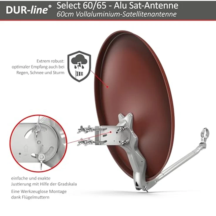 DUR-line Select 60/65cm Satellitenschüssel Alu ziegelrot – Bild 5