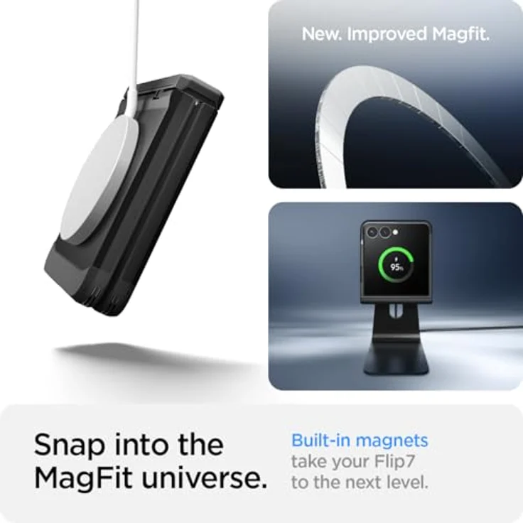 Spigen Tough Armor Pro MagFit Hülle für Samsung Galaxy Z Flip 7, MagSafe kompatibel mit Kickstand und Scharnierschutz - Schwarz – Bild 5