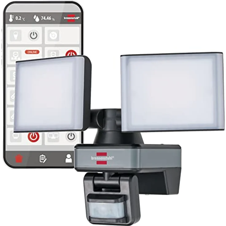 Brennenstuhl Connect WiFi LED Duo Strahler WFD 3050 P (30W, 3500lm, IP54, diverse Lichtfunktionen über App steuerbar, Außenstrahler zur Wandmontage mit Bewegungsmelder) – Bild 1