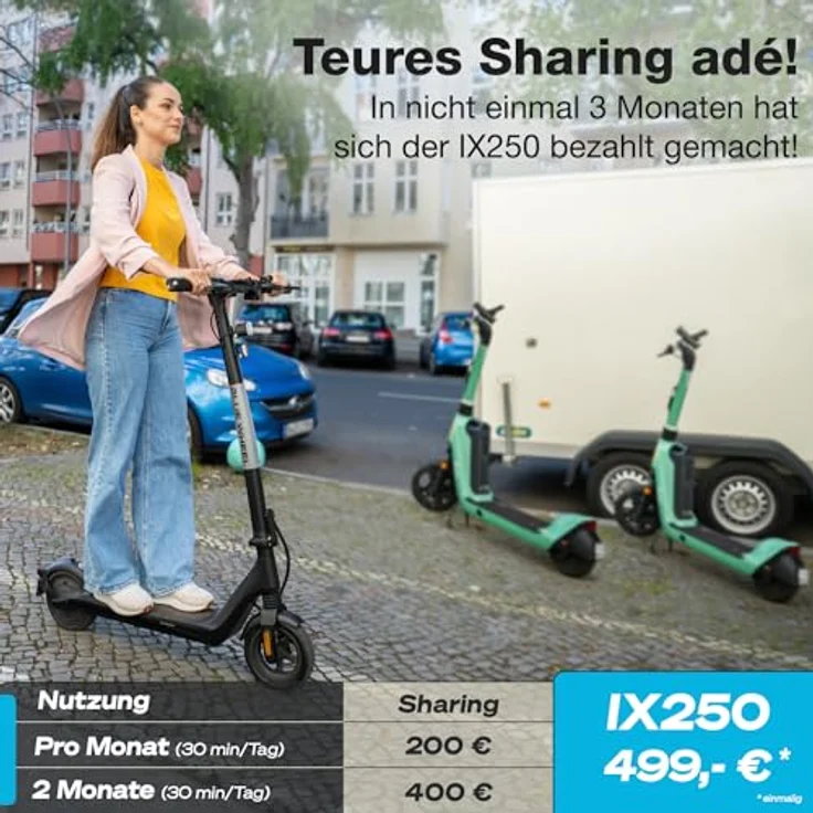 BLUEWHEEL IX250 E-Scooter mit Straßenzulassung | 13,5 kg leicht inkl. App, Blinker, Bremslicht + LCD-Display | 350 W Motor + 360 Wh Akku | Duales Bremssystem + Federung | Luftreifen – Bild 4