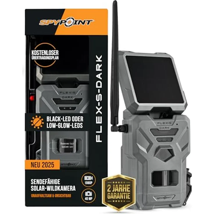 Spypoint FLEX-S-DARK, Mobilfunk-Wildkamera mit 40 MP Auflösung, Solarpanel und 30 m Reichweite – Bild 1