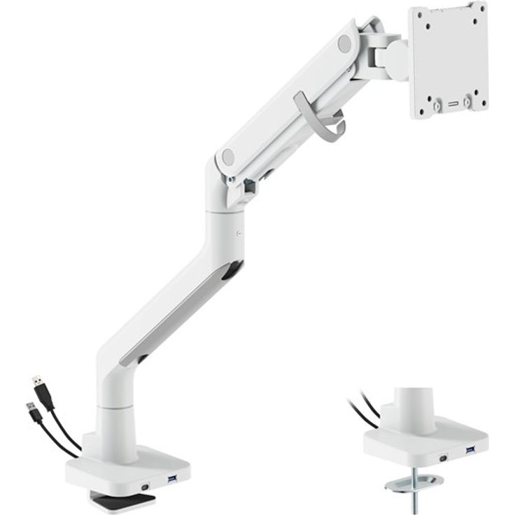 DUTZO Monitorarm Heavy Duty Deluxe für 1 Monitor (bis zu 57") mit USB A- und C-Anschlüssen, weiß