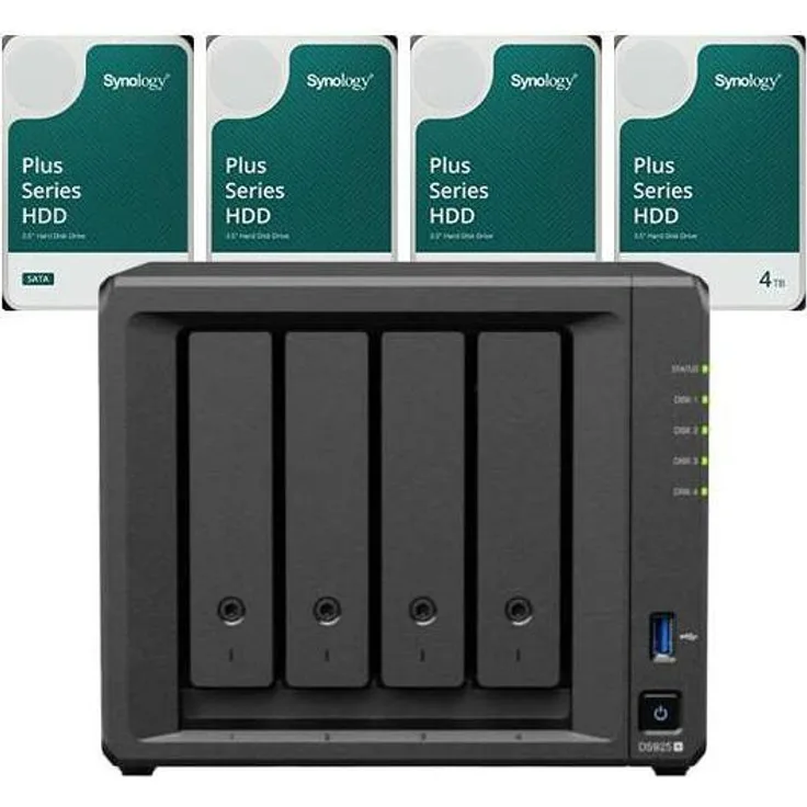 Synology DS925+ DiskStation, NAS mit 16TB (4x4TB) SATA 6Gb/s Festplatten, schwarz