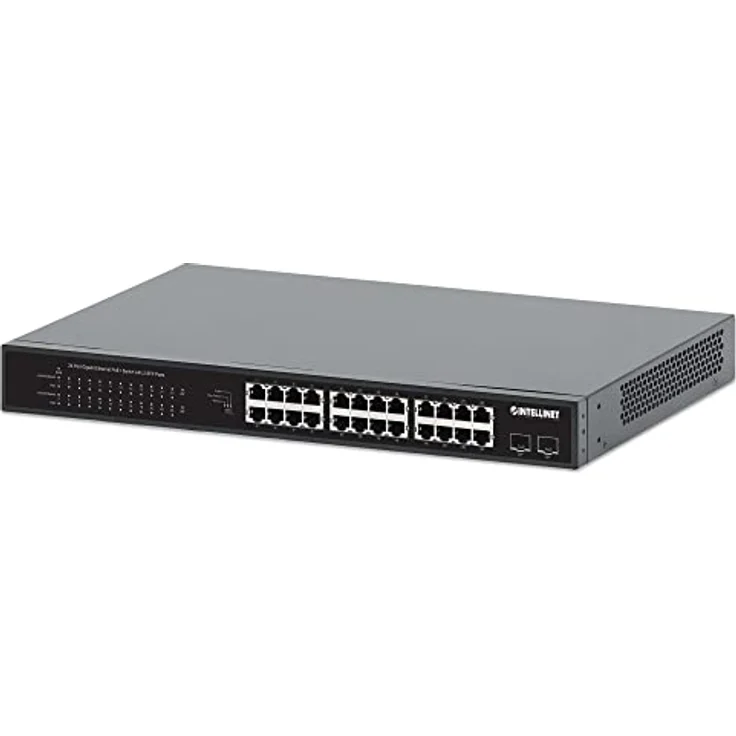 Intellinet 24-Port Gigabit Ethernet PoE+ Switch mit 2 SFP-Ports IEEE 802.3at/af (PoE+/PoE)-konform, PoE-Strombudget 370 W, Zwei 1G SFP-Steckplätze, 19 Zoll Rackmount – Bild 1