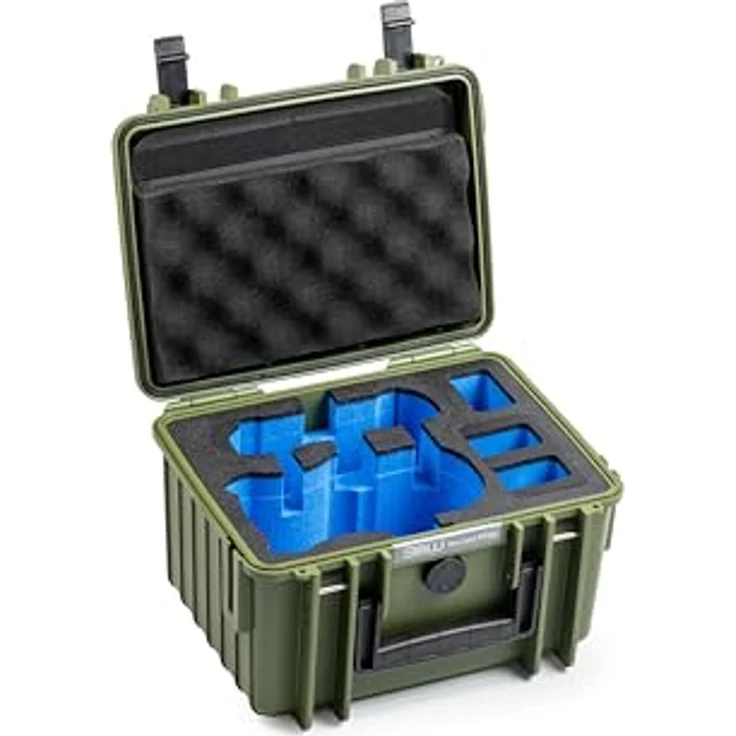 B & W International Transportkoffer für DJI Mini 5 Pro, extrem stabil, wasserdicht nach IP67, mit Hartschaumanlage und Deckeltasche, schwarz/blau – Bild 1