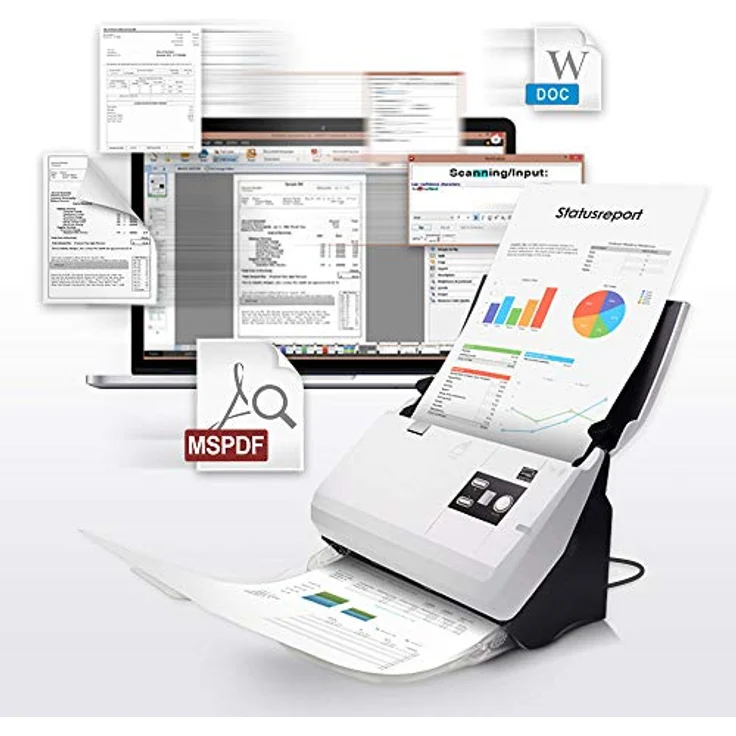 Plustek SmartOffice PN30U Duplex netzwerkfähiger Dokumentenscanner mit Ultraschall- Doppelblatterkennung (ADF, 600dpi, 30ppm) inkl. DocAction Software für Windows und Mac – Bild 3