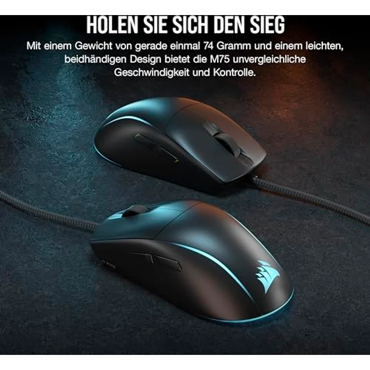 Corsair M75 Wired RGB Leichte FPS Gaming-Maus – 26.000 DPI – Austauschbare Seitentasten – PC – Schwarz – Bild 2
