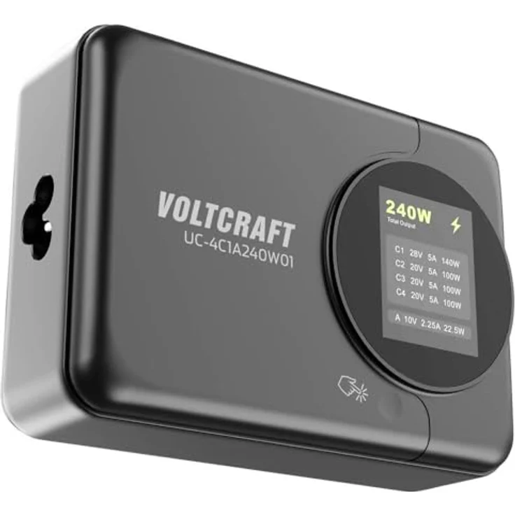 Voltcraft UC-4C1A240W01 USB Ladestation, 240 W mit 4 x USB-C, 1 x USB-A, Schwarz, GaN-Technologie, USB PD 3.0, Schnellladefunktion – Bild 4