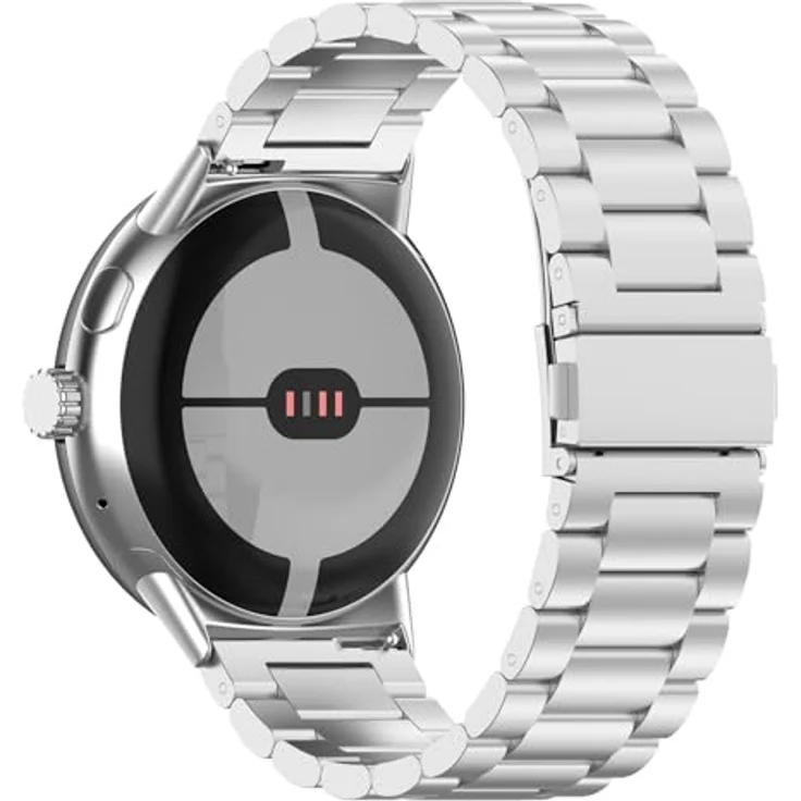 Wigento Edelstahl-Smartwatch-Armband für Google Pixel Watch 5 / 4 / 3 45mm, verstellbare Länge, silbernes Design mit Faltverschluss – Bild 2