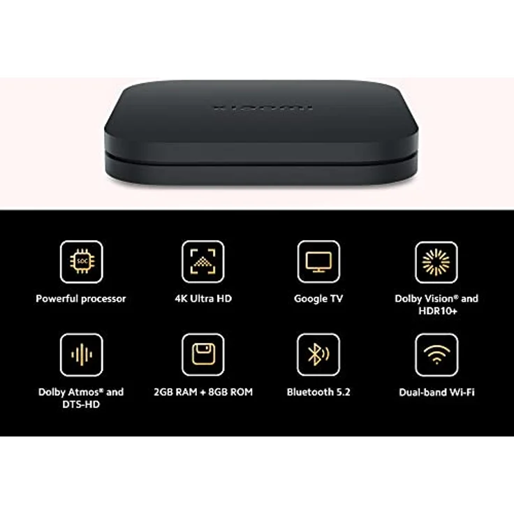 Xiaomi TV Box S 2nd Gen, 4K Ultra HD Streaming Media Player, 2GB RAM 8GB ROM Smart TV Box, Soporta Google TV, Dolby Vision, HDR10+, Dolby Atmos, DTS-HD, Wireless Projection, Dualband-WLAN, Schwarz – Bild 2
