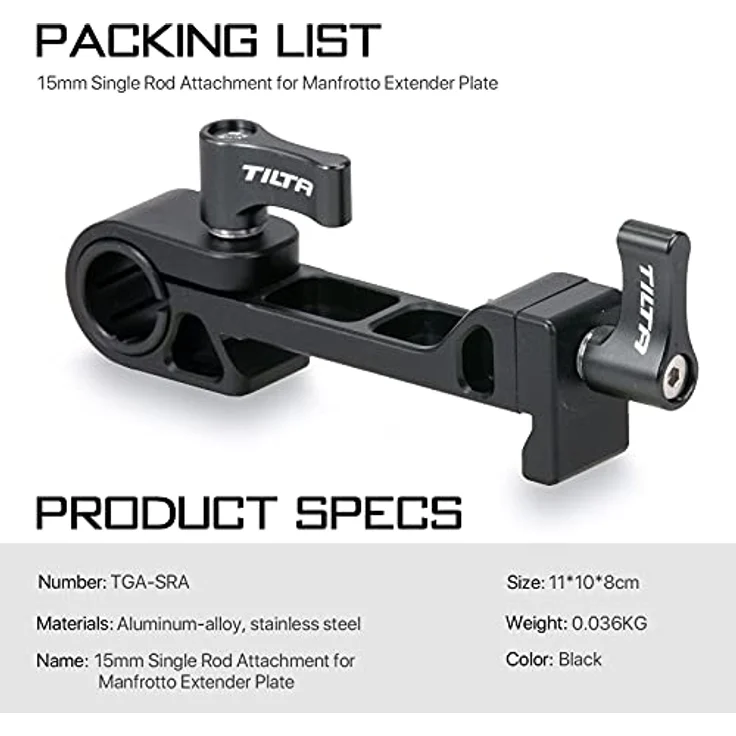 Tilta 15 mm Einzelstab-Befestigung für Manfrotto Verlängerungsplatte, kompatibel mit DJI RS4/RS4 Pro/RS3/RS3 Pro/RS2/RSC2, Aluminiumlegierung, leicht und langlebig – Bild 3