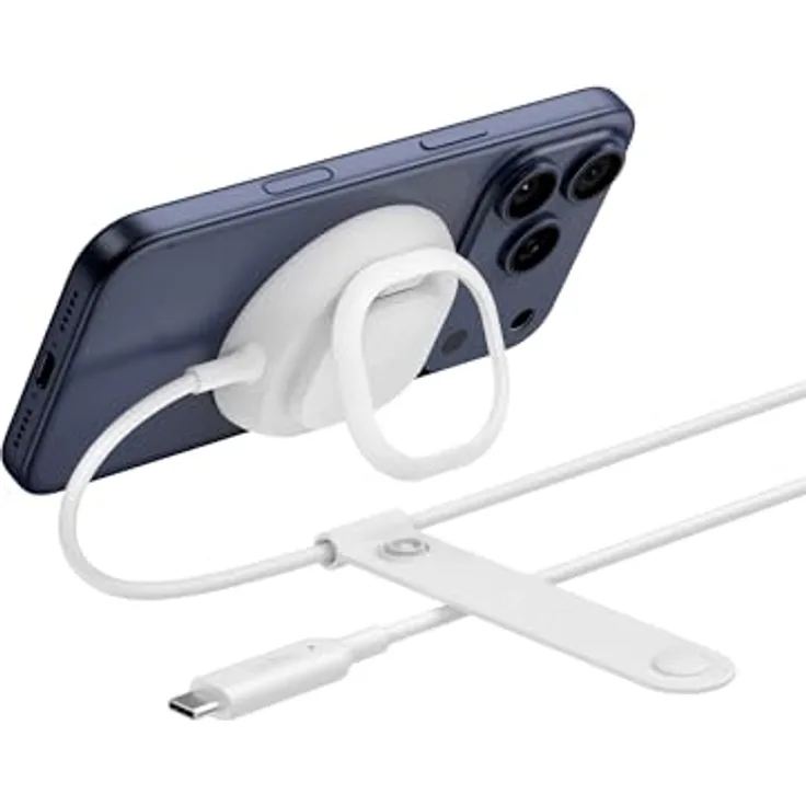 Belkin UltraCharge MagSafe Qi2 25 W, Tragbarer Schnellladegerät mit integriertem Ständer, für iPhone 17 (alle Modelle), AirPods Pro - Weiß