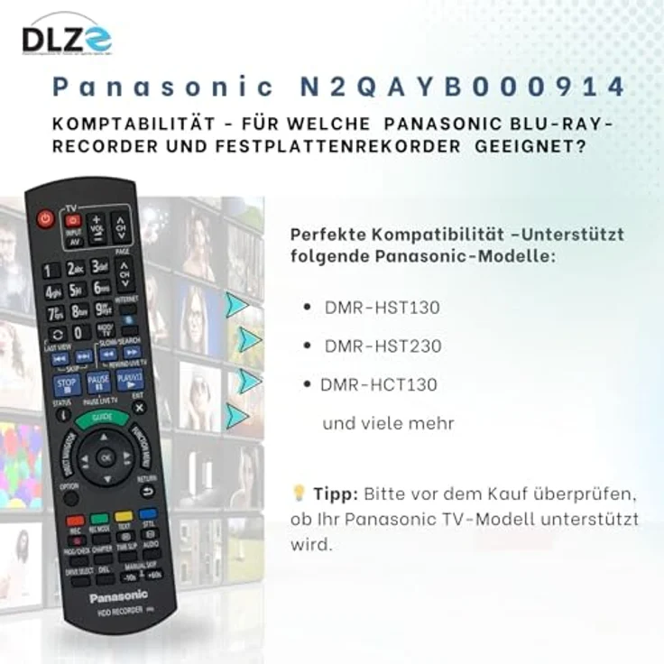 Panasonic N2QAYB000914, Original-Fernbedienung für Blu-ray Festplattenrekorder, ergonomisches Design, hohe Reichweite, kompatibel mit DMR-HCT130 EG, DMR-HCT230 EG, DMR-HST130 EG, DMR-HST230 EG, DMR-BST800 – Bild 4