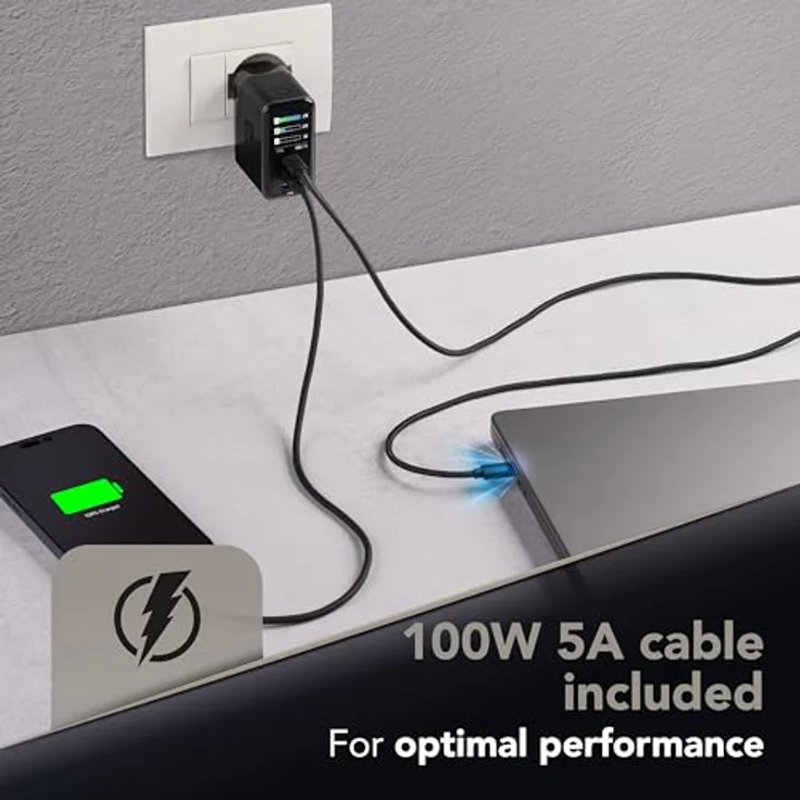 Cellularline PowerView IQ Kit ACH 67W, Netzladegerät-Kit mit smartem TFT-Display, klappbarem Stecker, GaN+ Technologie, inkl. 150 cm USB-C Kabel, Schwarz – Bild 6