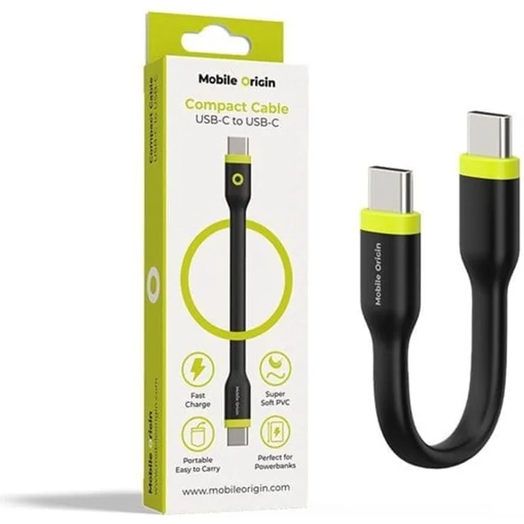 Mobile Origin Compact Cable USB-C to USB-C, 10cm, 60W Ladekabel, 480 Mbps Datenübertragung, schwarz