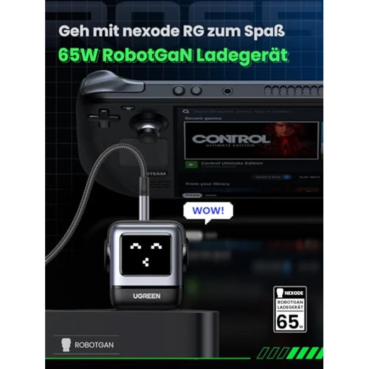 UGREEN RG USB C Ladegerät 65W Nexode RobotGaN Charger USB C Netzteil 3-Port Schnellladegerät LED Display kompatibel mit MacBook Pro/Air, iPad, iPhone 15 Pro, Galaxy S24 Ultra, Steam Deck (Schwarz) – Bild 2