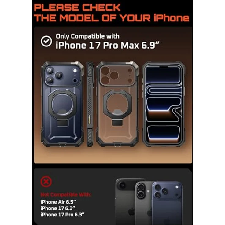 SUPCASE iPhone 17 Pro Max Hülle (Unicorn Beetle Grip), Militärstandard Fallenschutz, Slim Design mit Ringhalter, MagSafe kompatibel, Schwarz – Bild 2