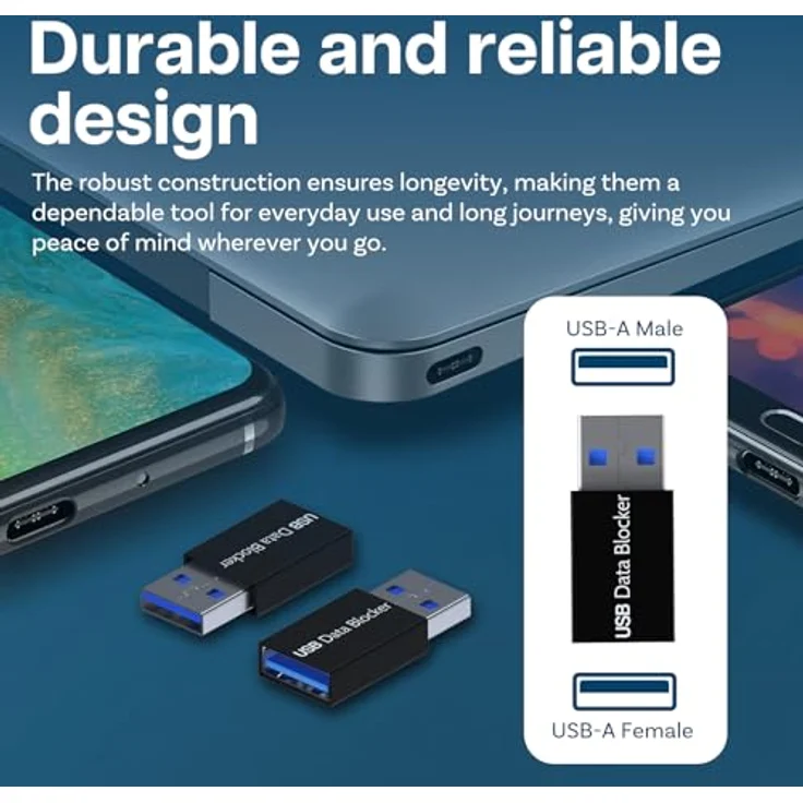 MMOBIEL USB Datenblocker, Lade-Only Adapter mit Datenschutzschutz vor Hackern und Juice Jacking, 2er Pack, Schwarz – Bild 5
