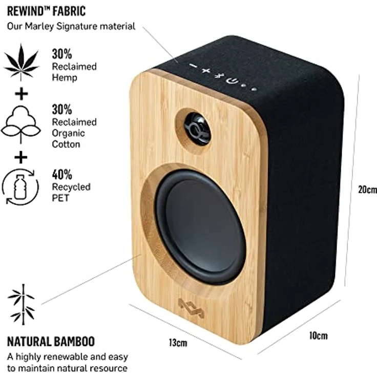 House of Marley Get Together Duo Bluetooth Lautsprecher Bambus - Nachhaltig hergestellte Regallautsprecher, PC Lautsprecher, Soundbar, Netz/25 Std Akku, High-Definition Verstärker, Amazon Exklusiv – Bild 4