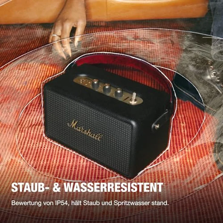 MARSHALL Kilburn III Bluetooth Lautsprecher, Black & Brass, 360°-Sound, Wasserfest, über 50 Stunden Akkulaufzeit, Powerbank-Funktion – Bild 4