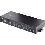 StarTech.com 16-Port Industrie USB 3.0 Hub mit Netzteil, 5Gbps Verteiler/Mehrfachstecker für DIN/Rack, Dual-Host USB Switch, Metallgehäuse, ESD-Schutz, 160 W Netzteil