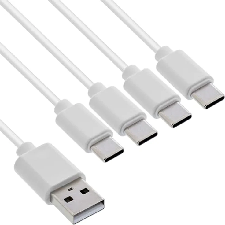 InLine® USB 4in1 Y-Ladekabel, 1x USB-A Stecker an 4x USB-C Stecker, bis zu 25W Ladeleistung, weiß, 0,5m – Bild 1