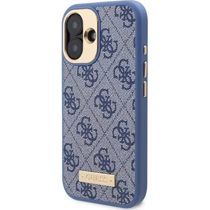 CG MOBILE Guess GUHMP16MU4GPRB Hülle für iPhone 16 Plus 6.7", Hardcase aus TPU/PC/Kunstleder, Blau, 4G Logo Plate – Bild 2